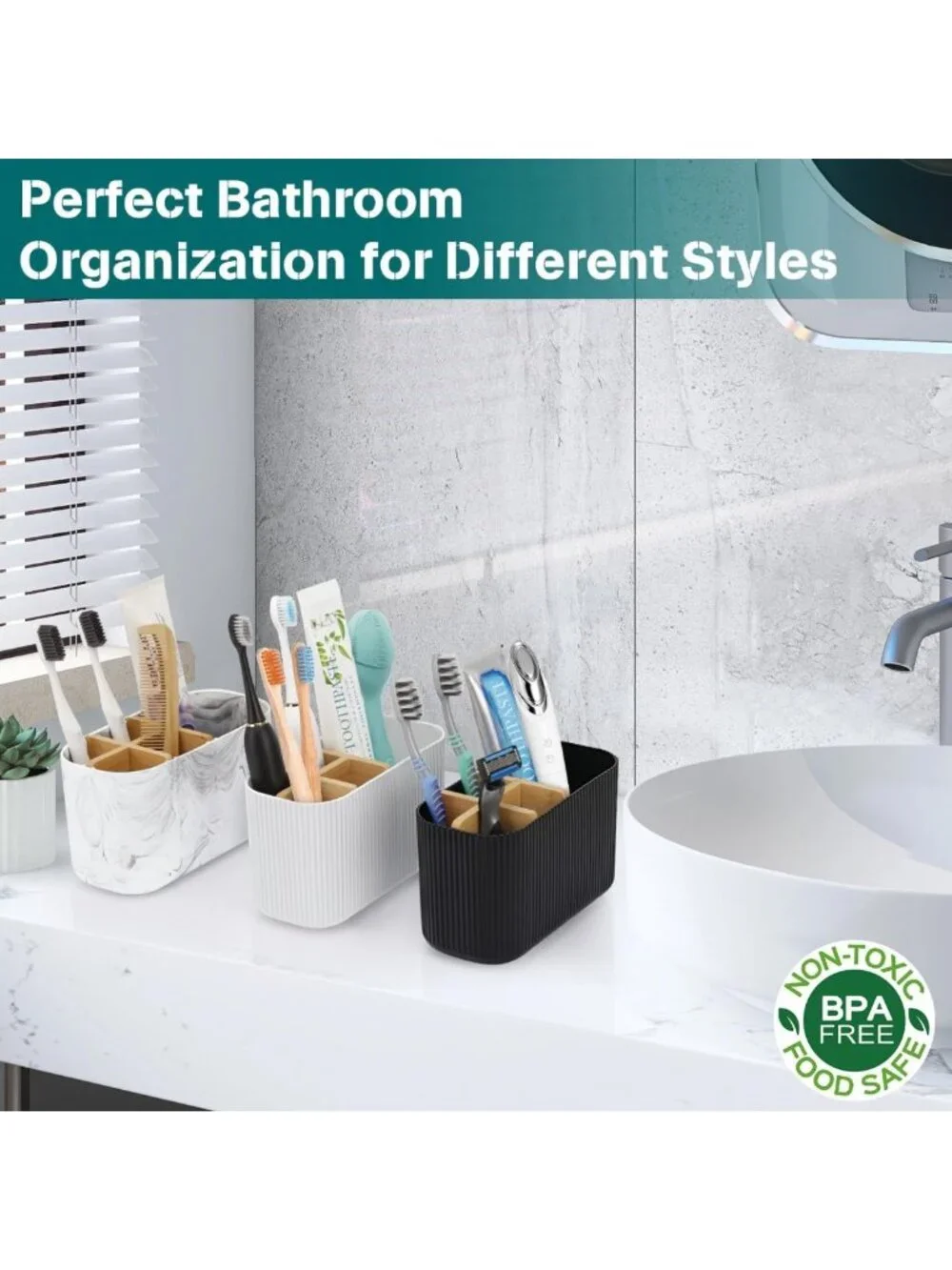 Stylish White Toothbrush Holder - 5 Slot Bathroom Storage Organizer for Easy